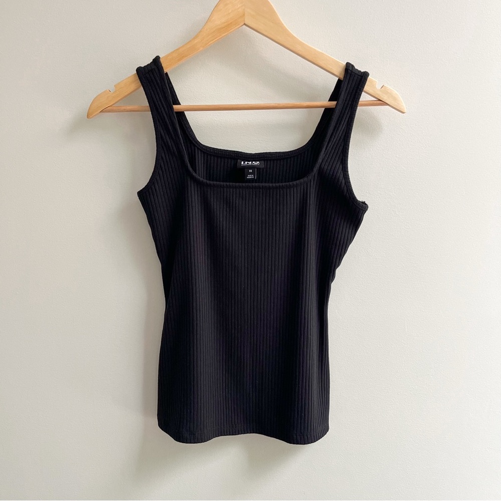 INC International Concepts Macy's Black Square Neck Ribbed Tank Top XS